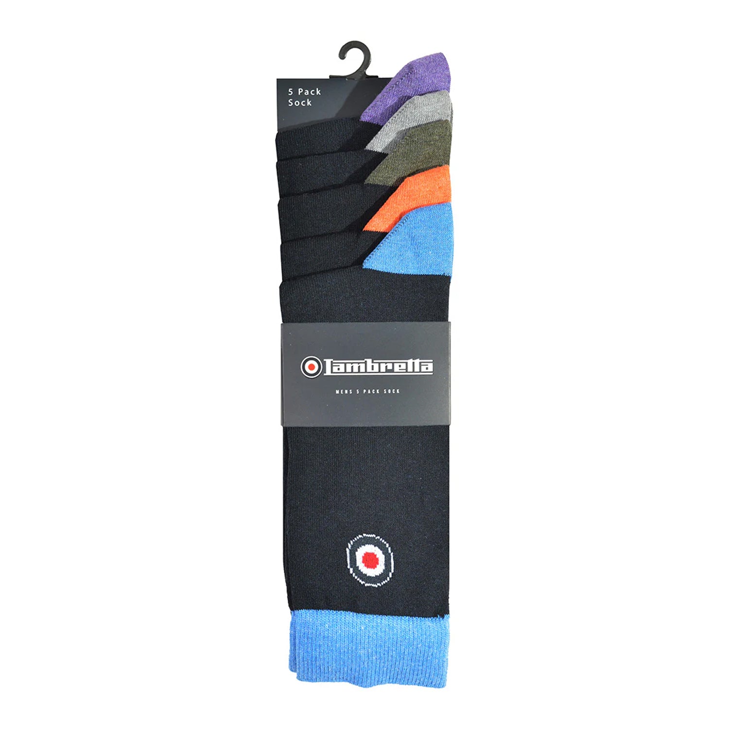 Navy-Multicoloured - Back - Lambretta Mens Contrast Socks (Pack of 5)