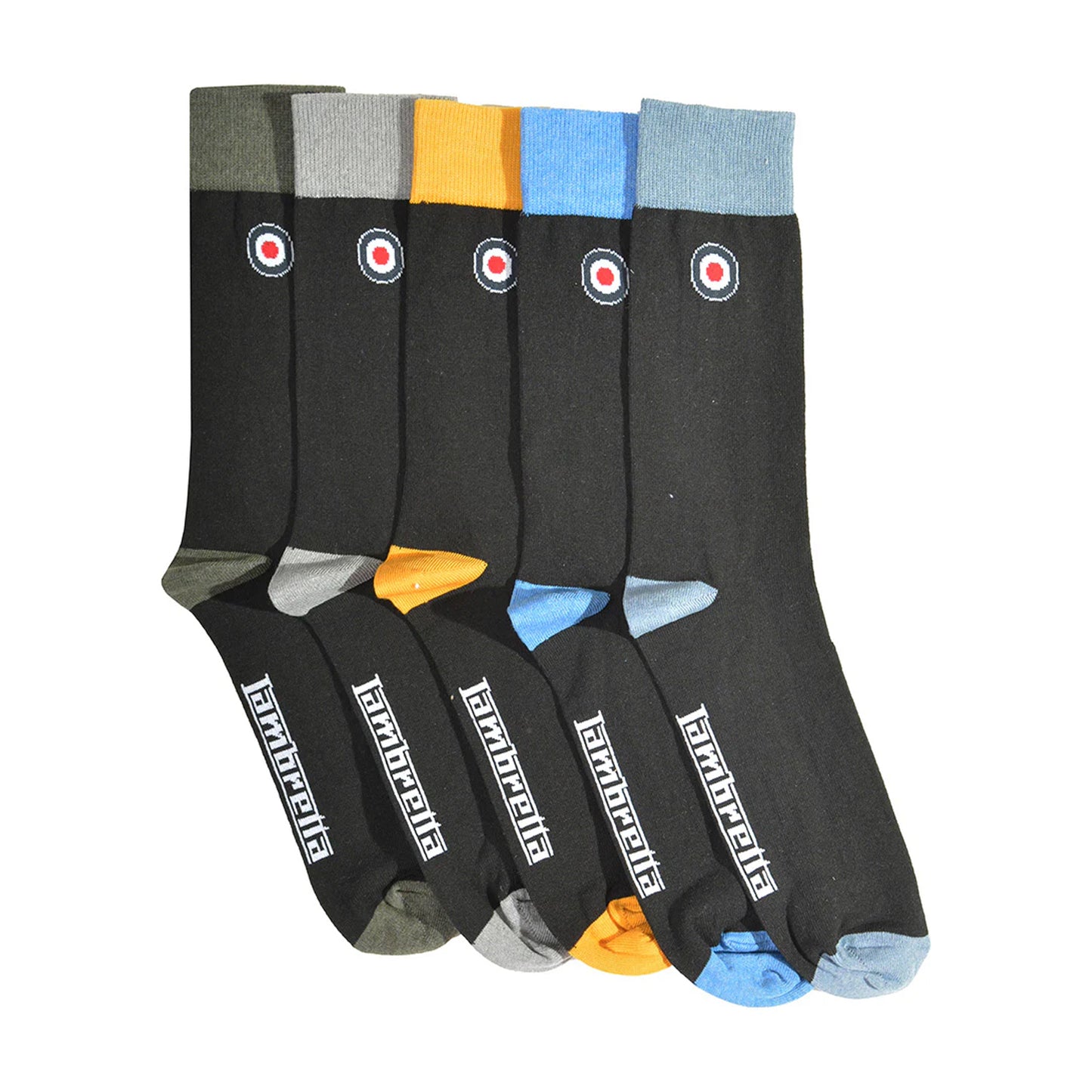 Black-Multicoloured - Front - Lambretta Mens Contrast Socks (Pack of 5)