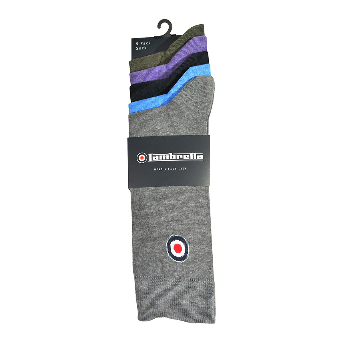 Grey-Navy-Khaki Green-Blue-Wine - Back - Lambretta Mens Plain Socks (Pack of 5)