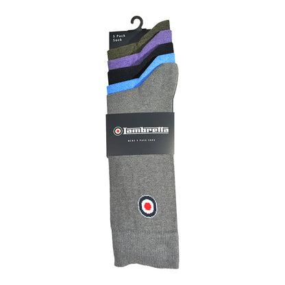 Grey-Navy-Khaki Green-Blue-Wine - Back - Lambretta Mens Plain Socks (Pack of 5)
