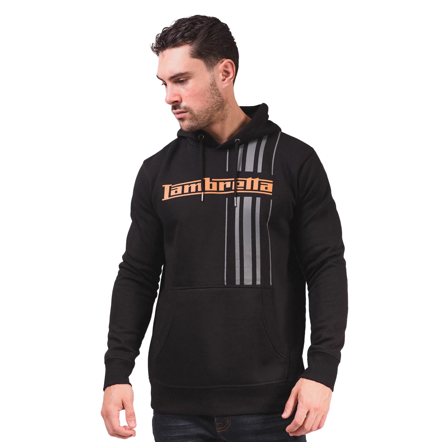 Black - Side - Lambretta Mens AW25 Striped Hoodie