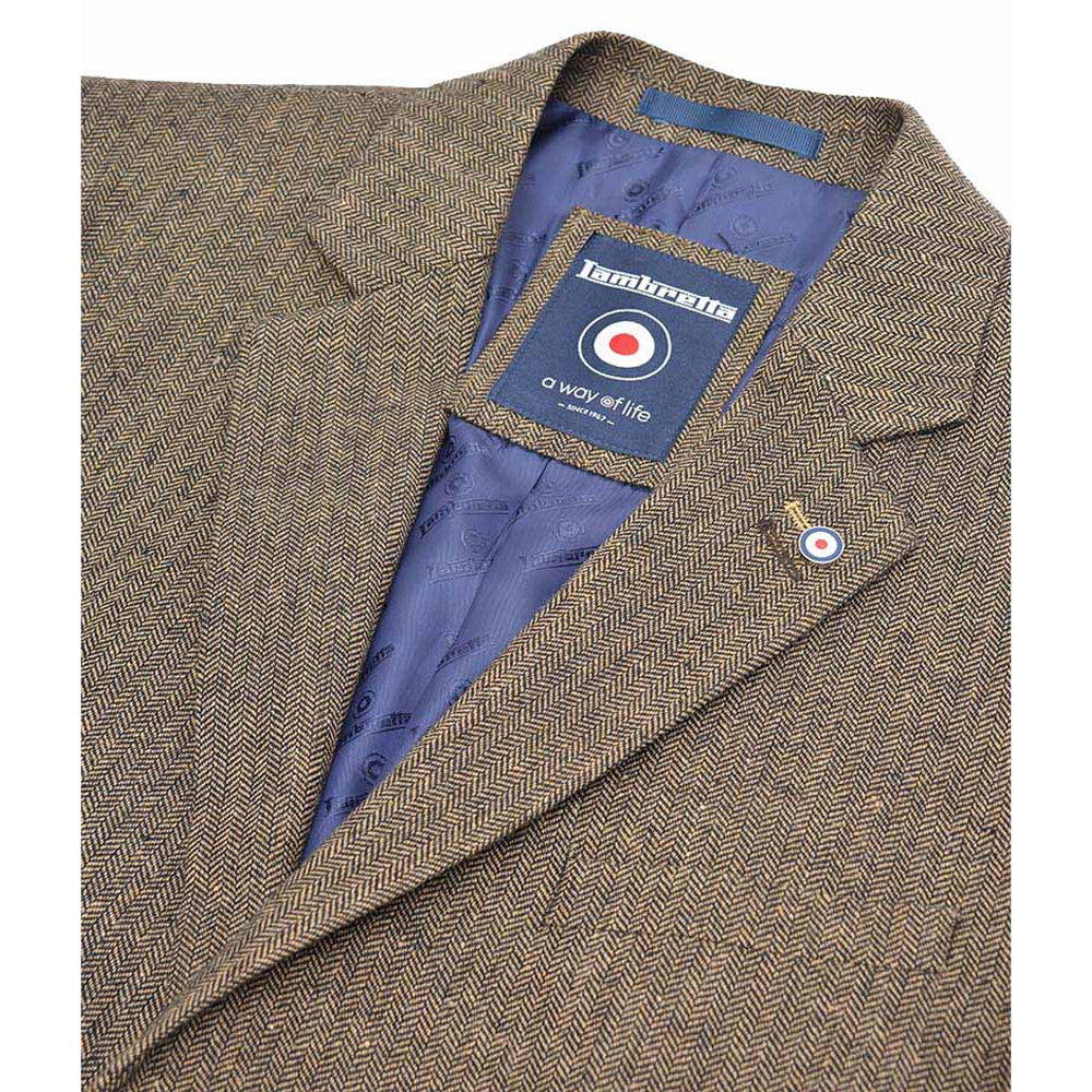 Brown - Back - Lambretta Mens Morgan Herringbone Blazer