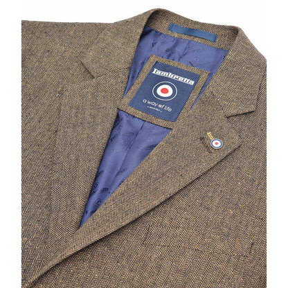 Brown - Back - Lambretta Mens Morgan Herringbone Blazer