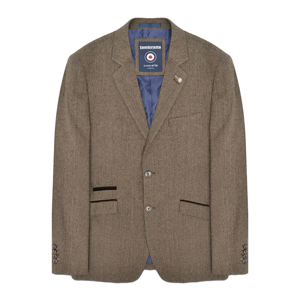 Brown - Front - Lambretta Mens Morgan Herringbone Blazer