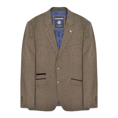 Brown - Front - Lambretta Mens Morgan Herringbone Blazer