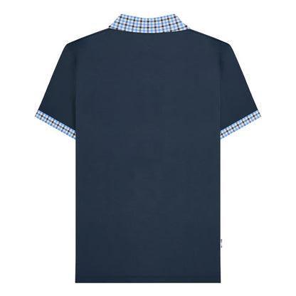 Navy - Back - Lambretta Mens Gingham Big & Tall Polo Shirt