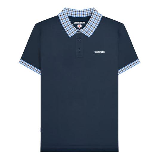 Navy - Front - Lambretta Mens Gingham Big & Tall Polo Shirt
