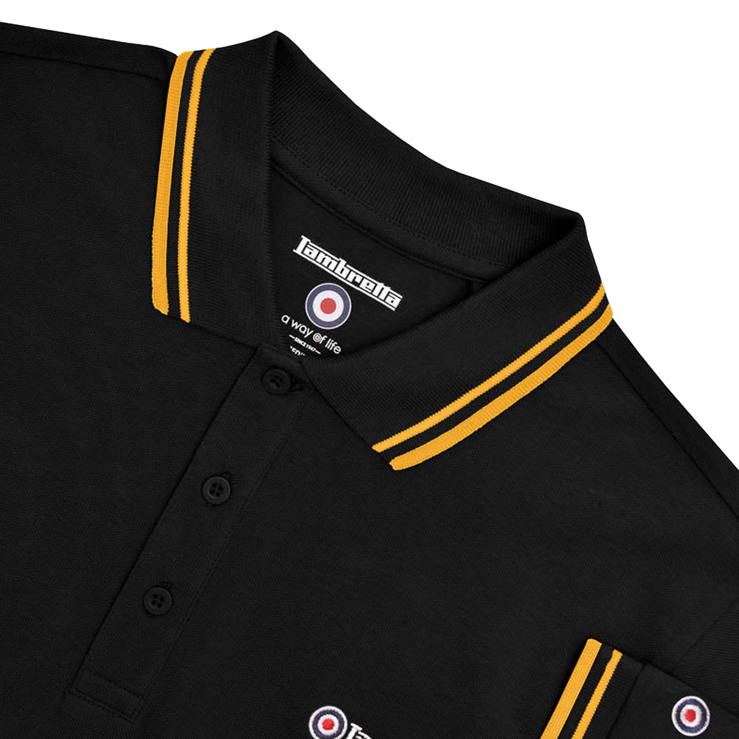 Black-Gold - Side - Lambretta Mens Tipped Big & Tall Polo Shirt