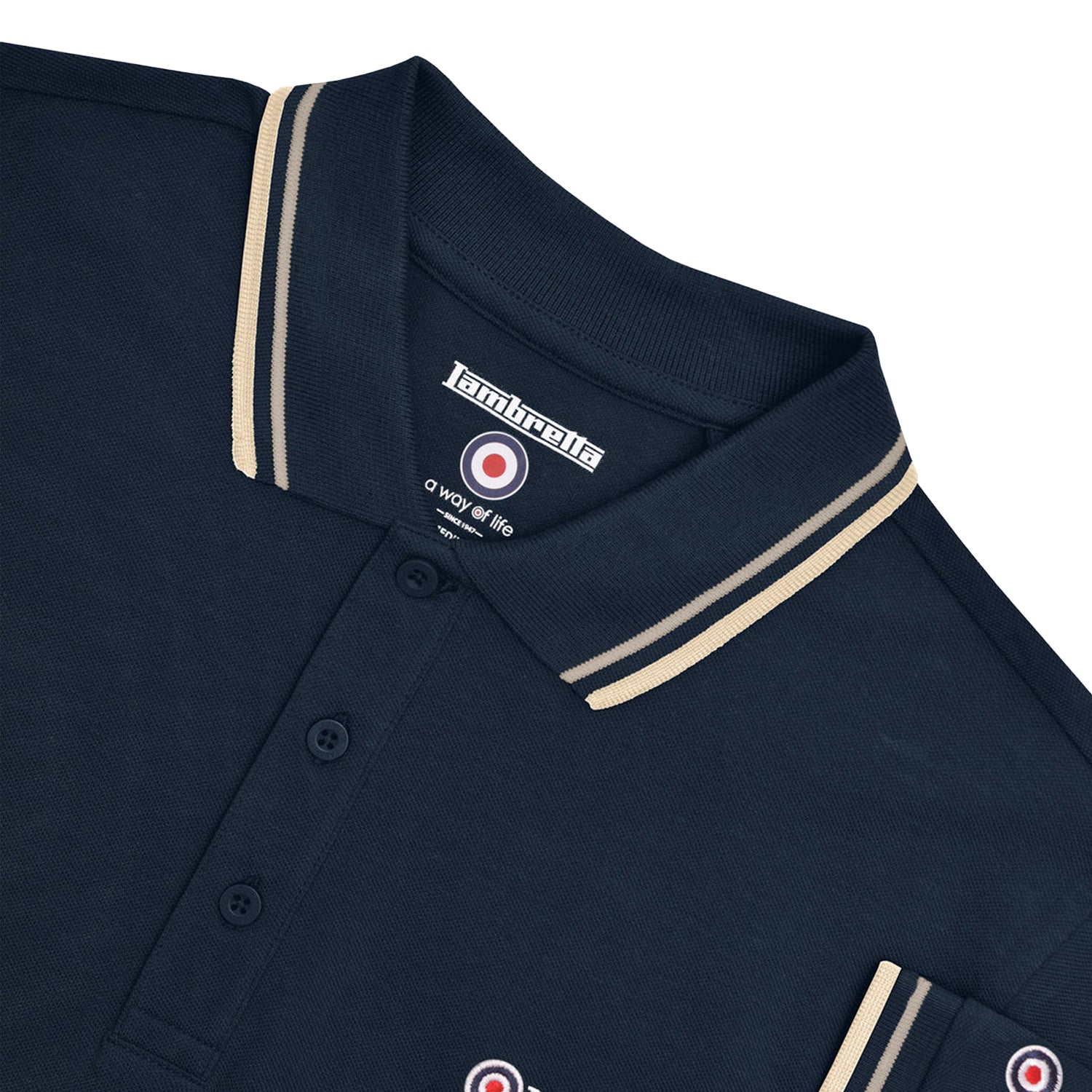Dark Navy - Side - Lambretta Mens Tipped Big & Tall Polo Shirt