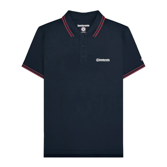 Dark Navy-Burgundy - Front - Lambretta Mens Tipped Big & Tall Polo Shirt
