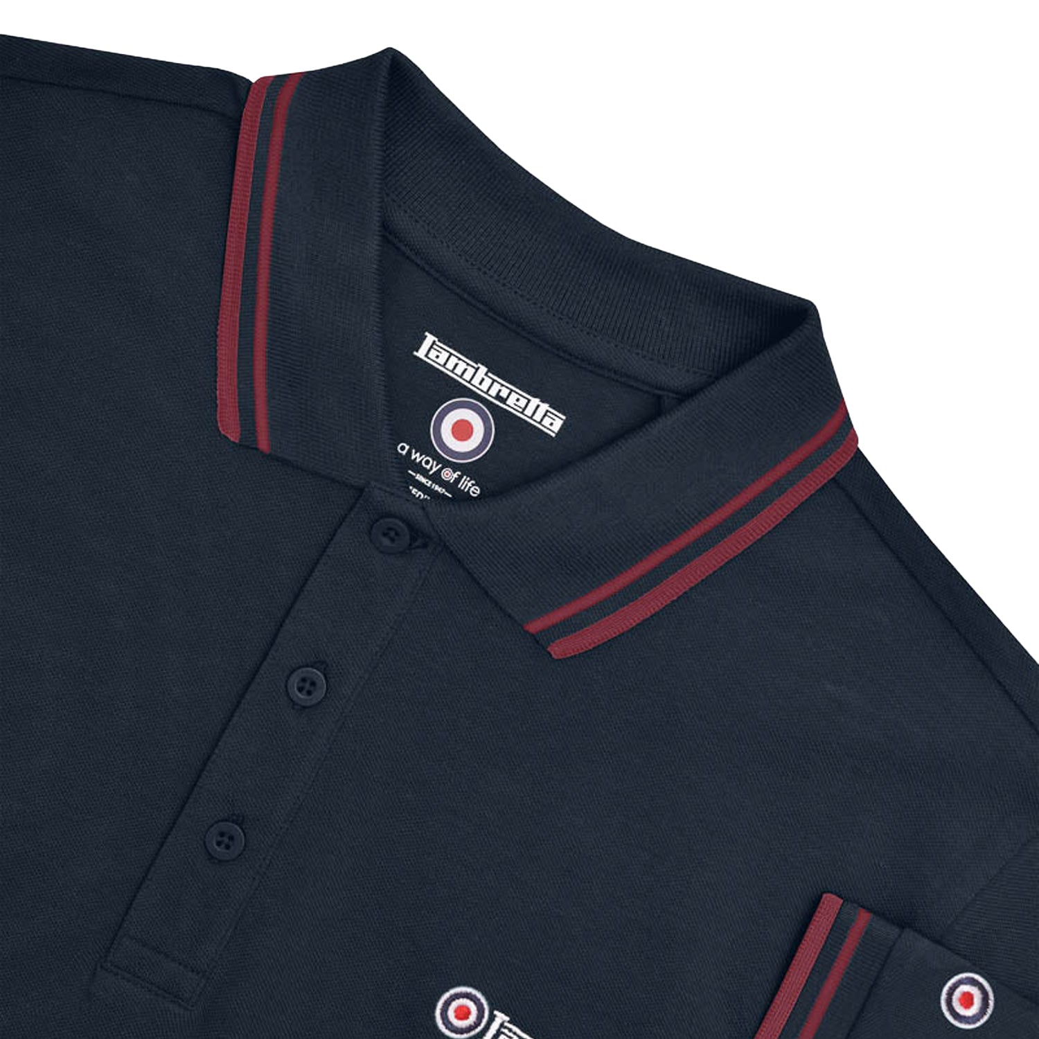 Dark Navy-Burgundy - Side - Lambretta Mens Tipped Big & Tall Polo Shirt