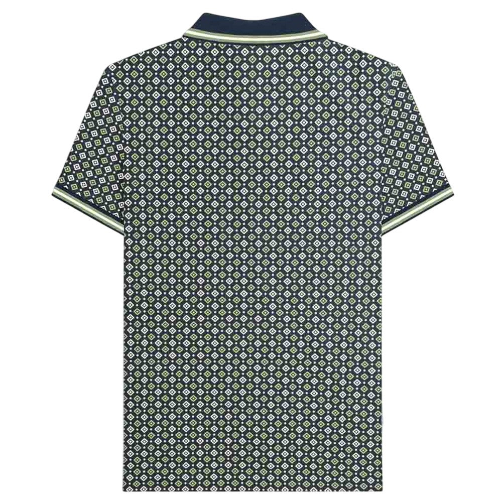 Navy-Basil - Back - Lambretta Mens Geometric Big & Tall Polo Shirt