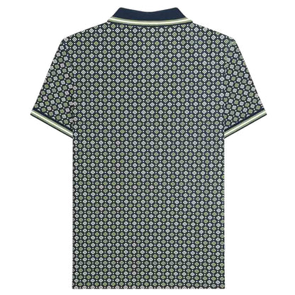 Navy-Basil - Back - Lambretta Mens Geometric Big & Tall Polo Shirt