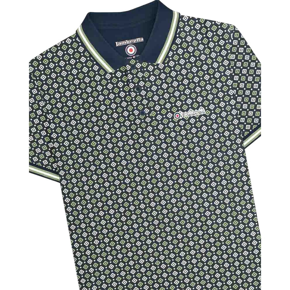 Navy-Basil - Side - Lambretta Mens Geometric Big & Tall Polo Shirt