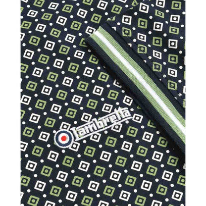 Navy-Basil - Pack Shot - Lambretta Mens Geometric Big & Tall Polo Shirt