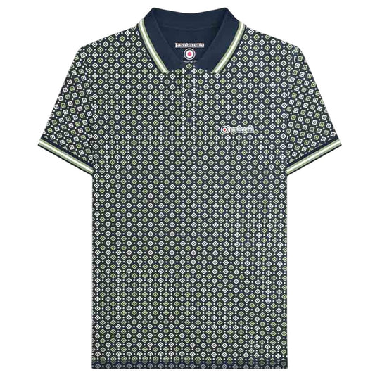 Navy-Basil - Front - Lambretta Mens Geometric Big & Tall Polo Shirt