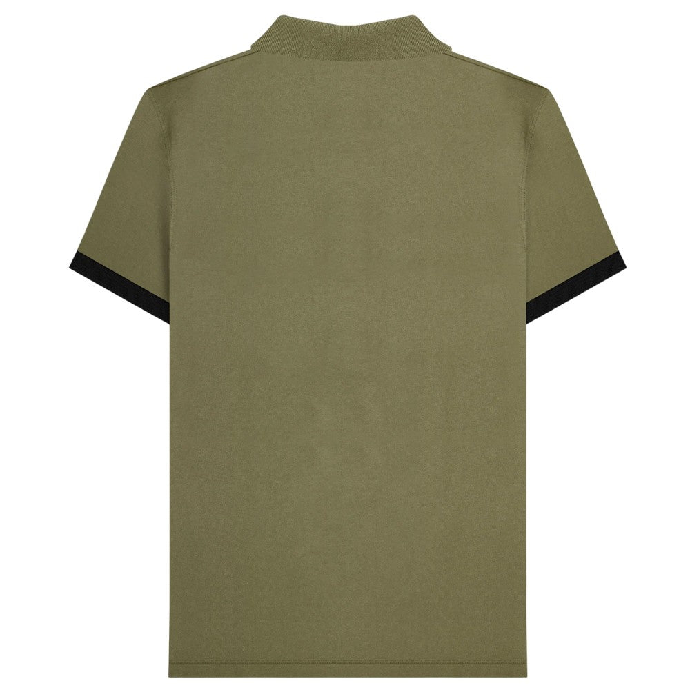 Khaki Green - Back - Lambretta Mens Contrast Panel Vintage Polo Shirt