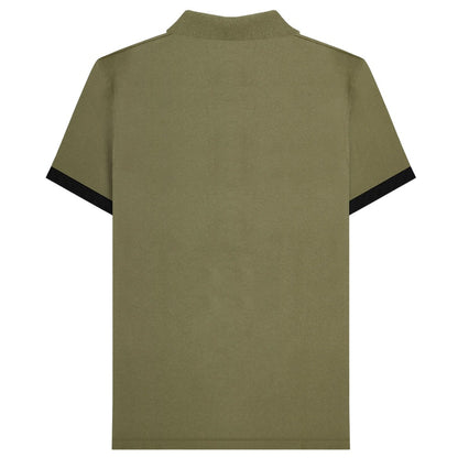 Khaki Green - Back - Lambretta Mens Contrast Panel Vintage Polo Shirt