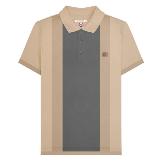 Stone - Front - Lambretta Mens Contrast Panel Vintage Polo Shirt