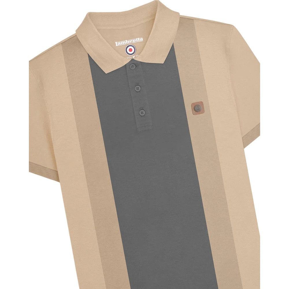 Stone - Side - Lambretta Mens Contrast Panel Vintage Polo Shirt
