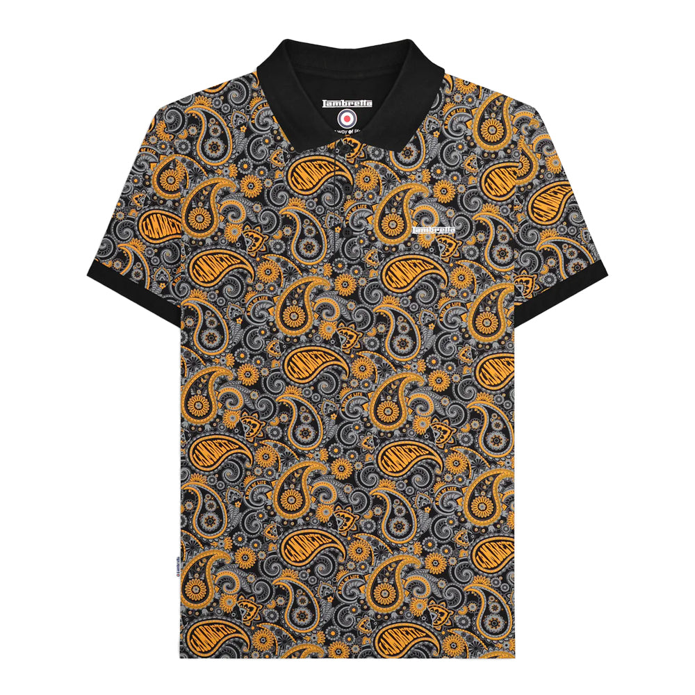 Black-Gold - Front - Lambretta Mens Paisley Polo Shirt