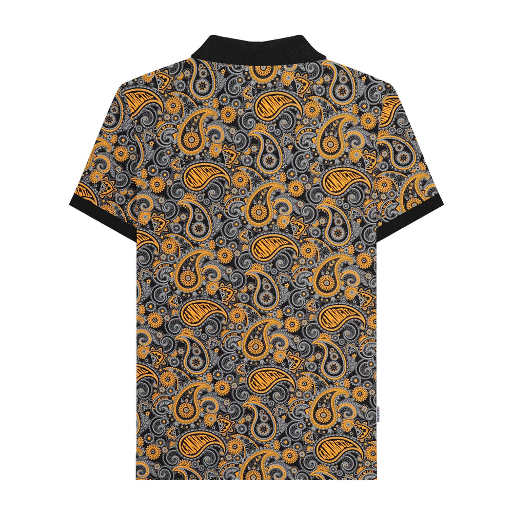 Black-Gold - Back - Lambretta Mens Paisley Polo Shirt