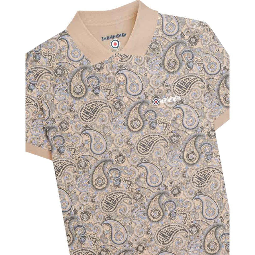 Stone - Side - Lambretta Mens Paisley Polo Shirt