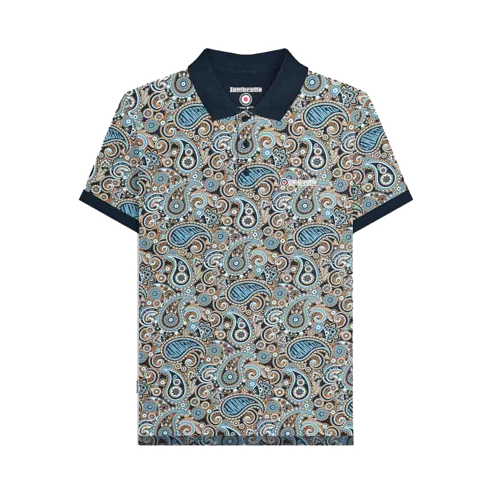 Navy-Smoke Blue - Front - Lambretta Mens Paisley Polo Shirt