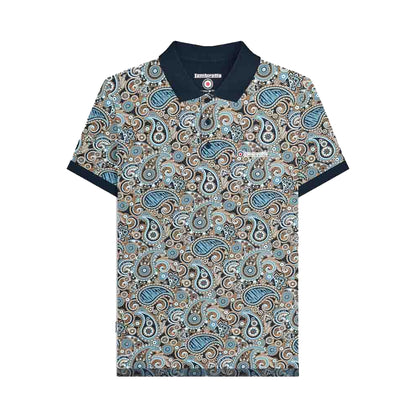 Navy-Smoke Blue - Front - Lambretta Mens Paisley Polo Shirt