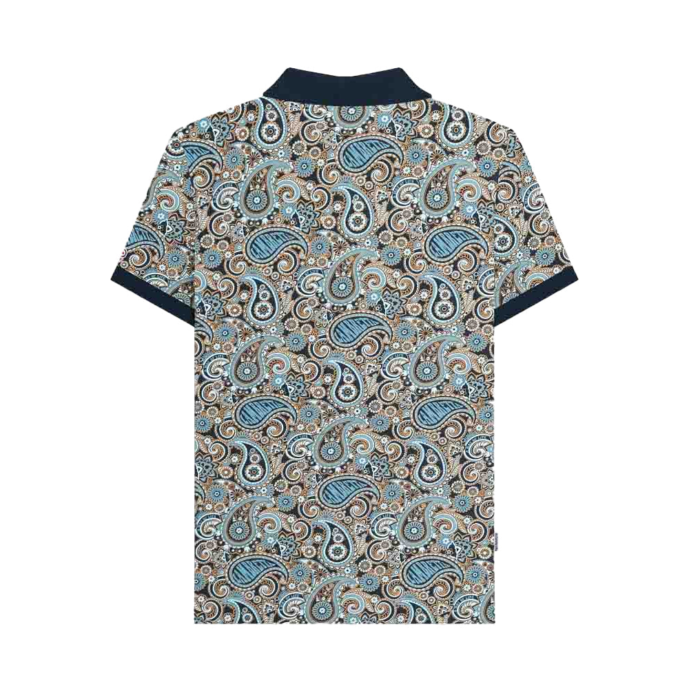 Navy-Smoke Blue - Back - Lambretta Mens Paisley Polo Shirt