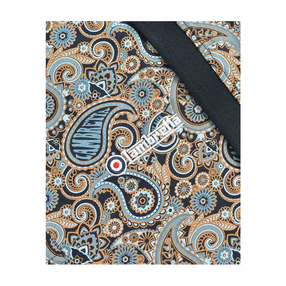Navy-Smoke Blue - Side - Lambretta Mens Paisley Polo Shirt