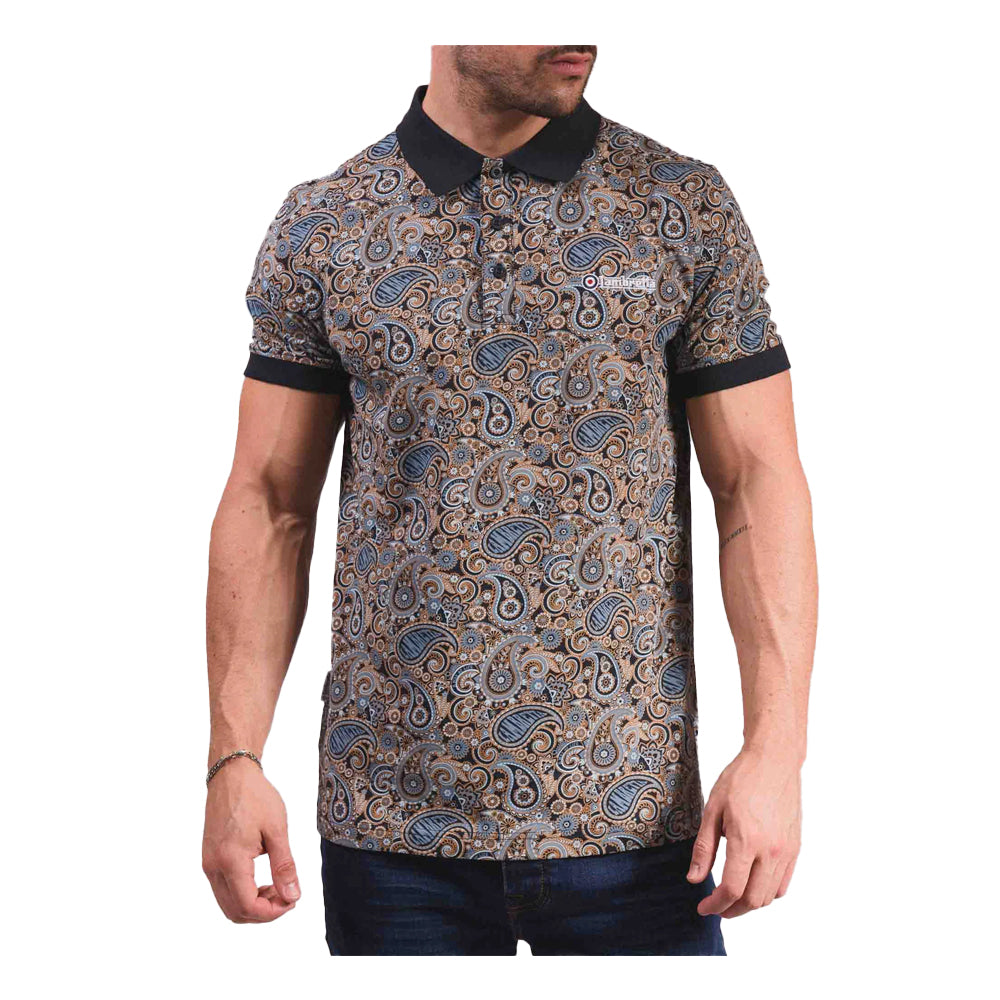 Navy-Smoke Blue - Lifestyle - Lambretta Mens Paisley Polo Shirt