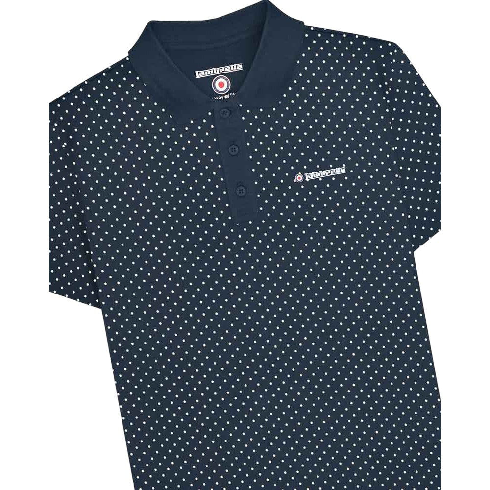 Navy - Side - Lambretta Mens Polka Dot Big & Tall Polo Shirt