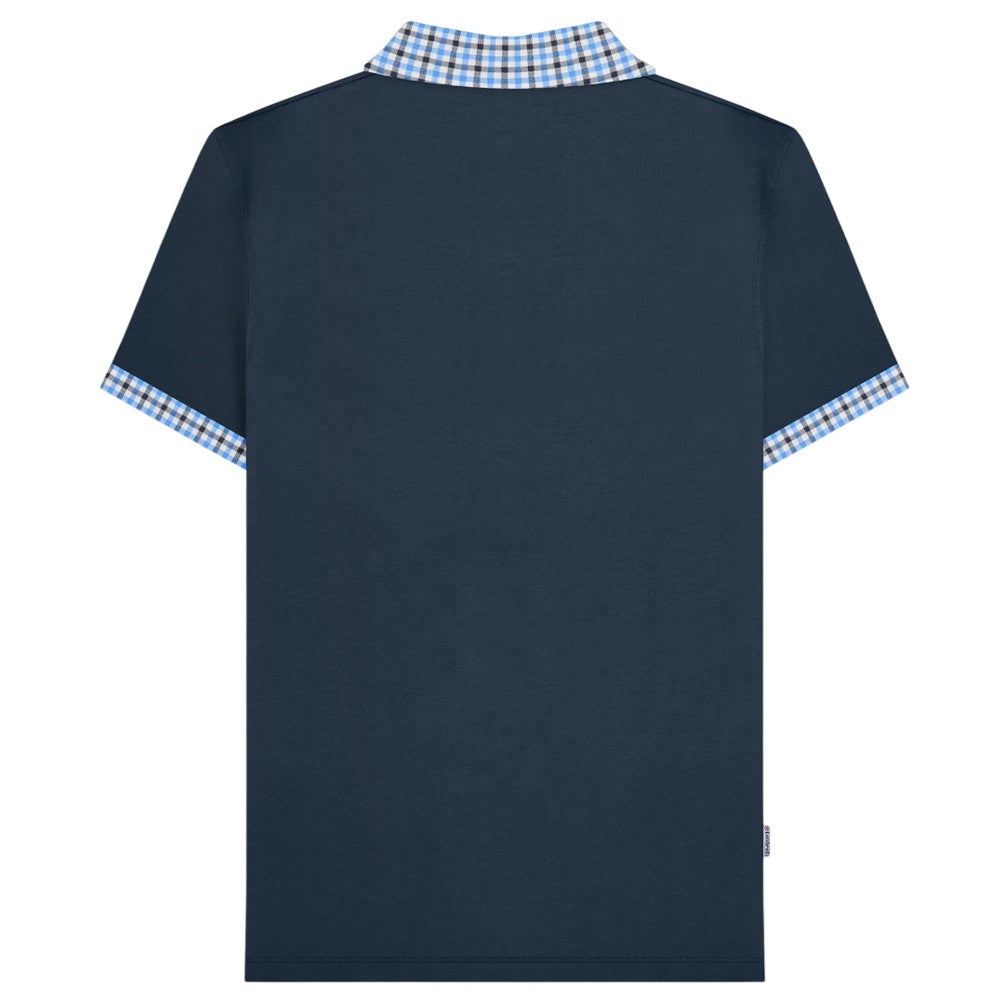 Black - Back - Lambretta Mens Gingham Collar Big & Tall Polo Shirt