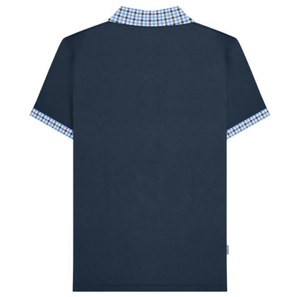 Black - Back - Lambretta Mens Gingham Collar Big & Tall Polo Shirt