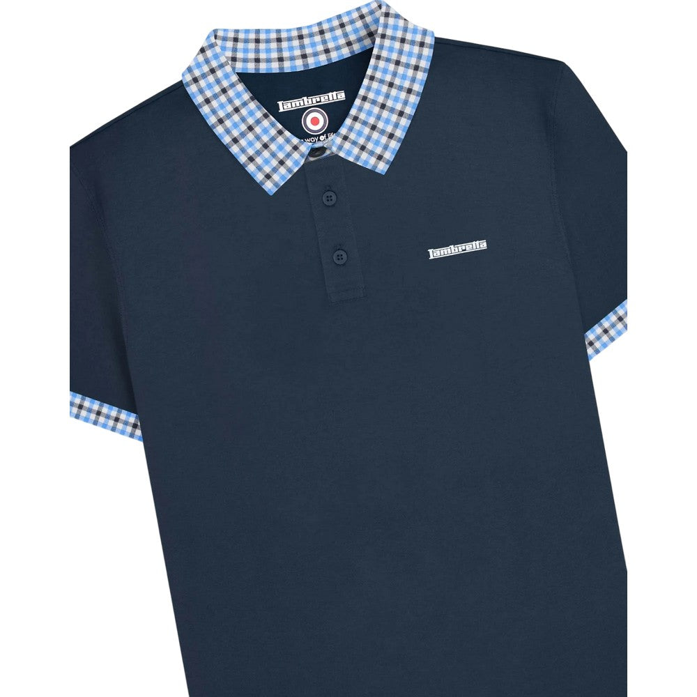 Black - Side - Lambretta Mens Gingham Collar Big & Tall Polo Shirt