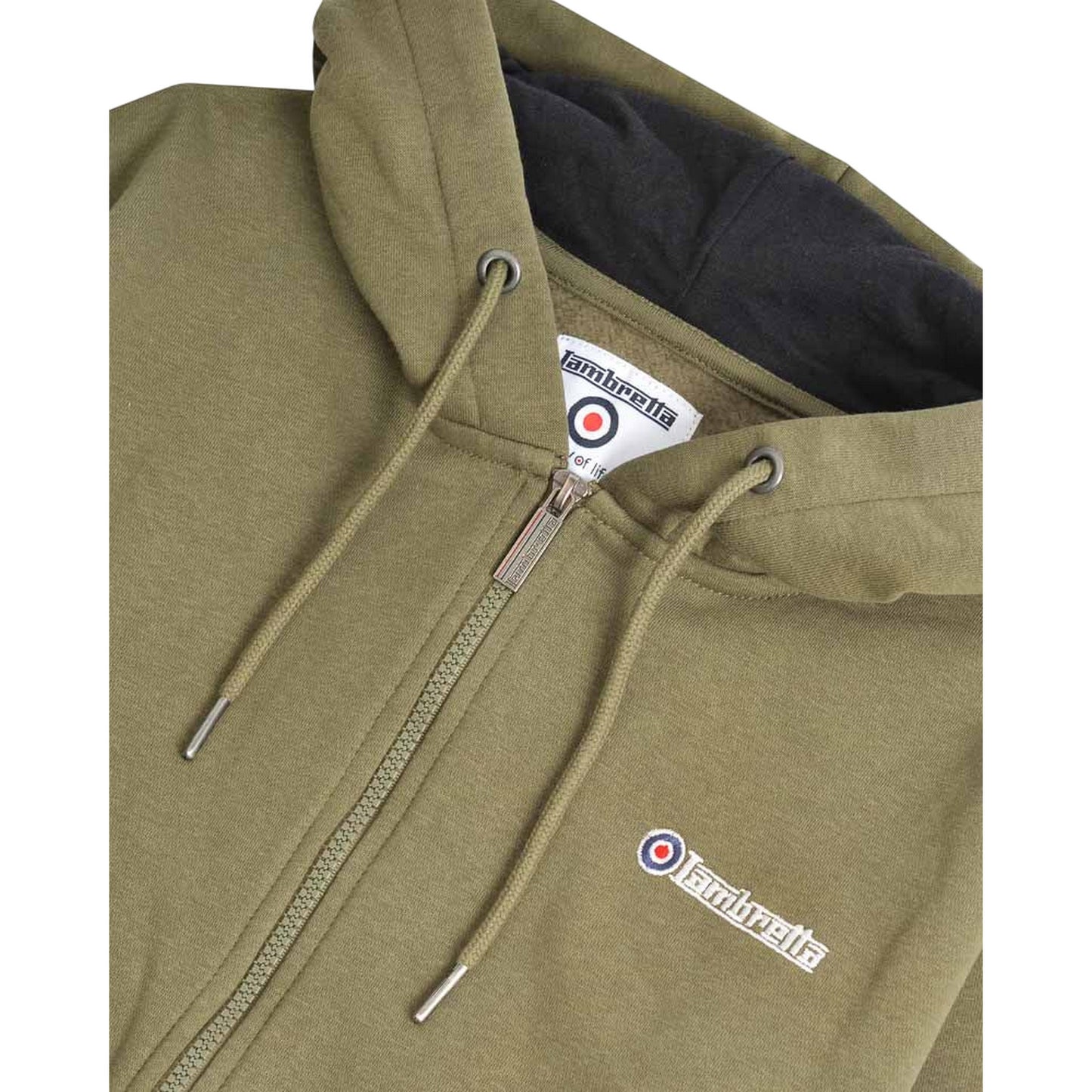 Khaki Green-Black - Side - Lambretta Mens Full Zip Hoodie
