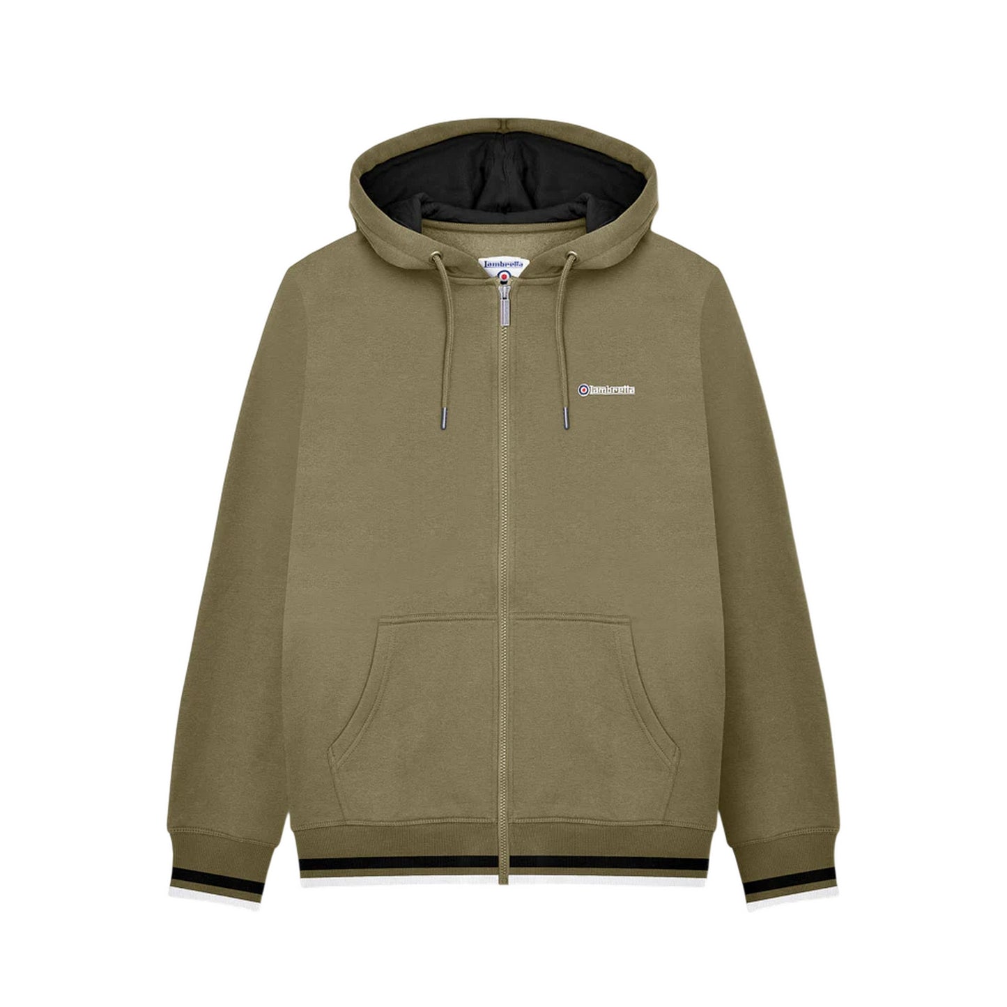 Khaki Green-Black - Front - Lambretta Mens Full Zip Hoodie