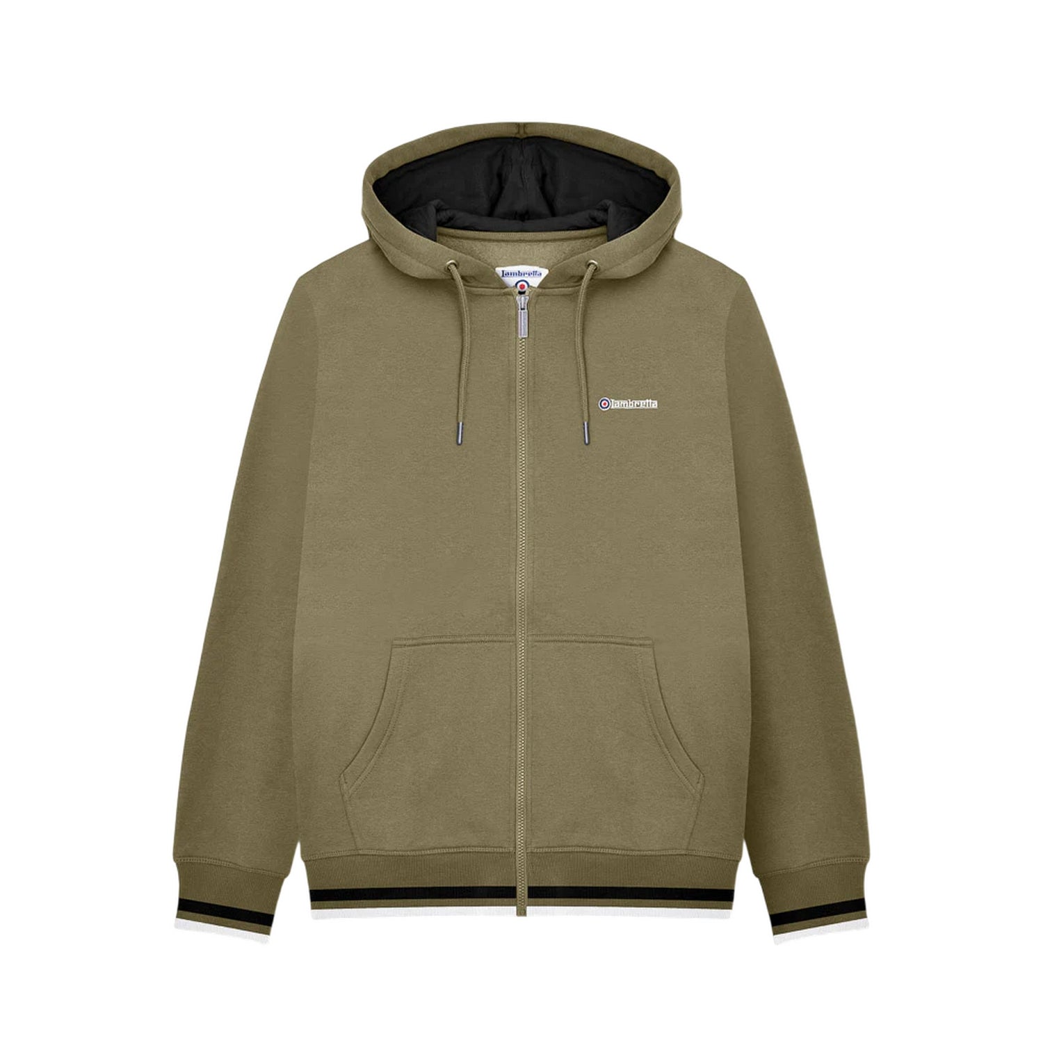 Khaki Green-Black - Front - Lambretta Mens Full Zip Hoodie
