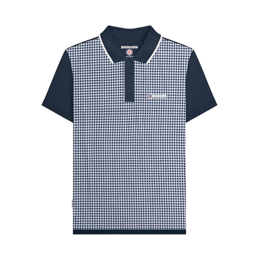 Navy - Front - Lambretta Mens Gingham Polo Shirt