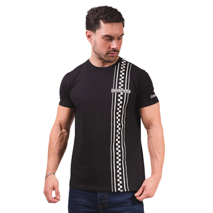 Black - Side - Lambretta Mens Striped Two Tone T-Shirt