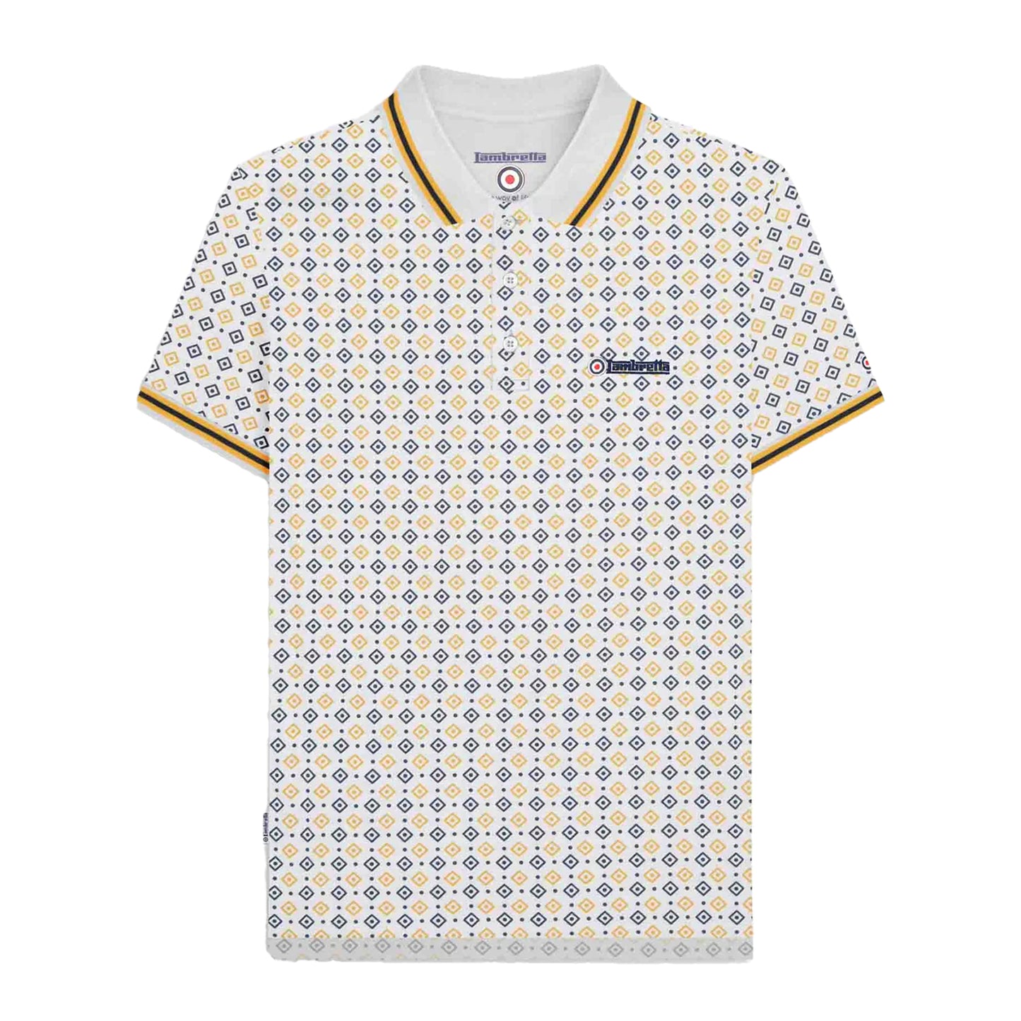 White-Navy-Smoke Blue - Front - Lambretta Mens Geometric Polo Shirt