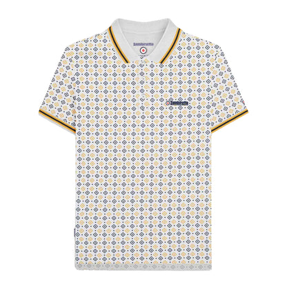 White-Navy-Smoke Blue - Front - Lambretta Mens Geometric Polo Shirt