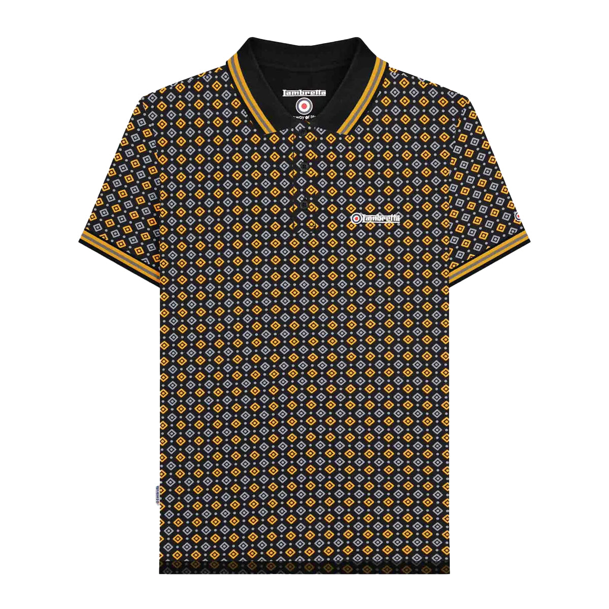 Black-Gold - Front - Lambretta Mens Geometric Polo Shirt