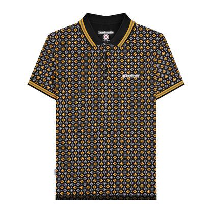 Black-Gold - Front - Lambretta Mens Geometric Polo Shirt