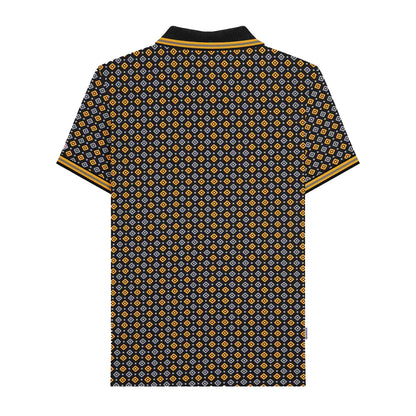 Black-Gold - Back - Lambretta Mens Geometric Polo Shirt