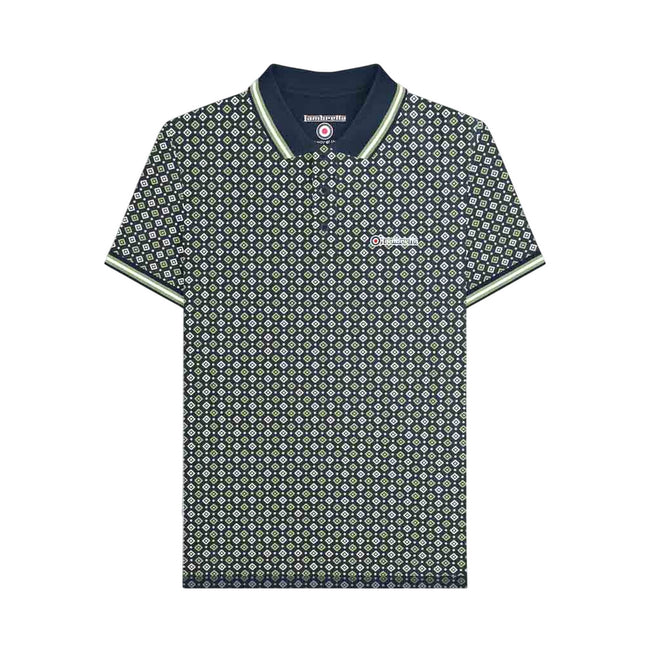 Navy-Basil - Front - Lambretta Mens Geometric Polo Shirt