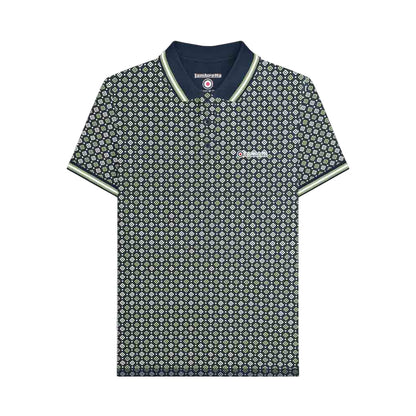 Navy-Basil - Front - Lambretta Mens Geometric Polo Shirt