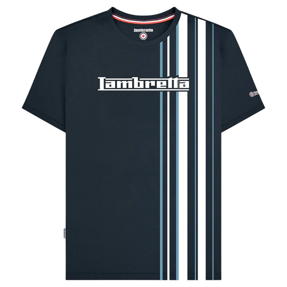 Navy-Smoke Blue - Front - Lambretta Mens Racing Stripe T-Shirt