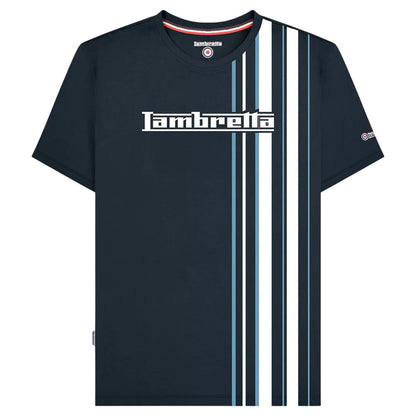 Navy-Smoke Blue - Front - Lambretta Mens Racing Stripe T-Shirt